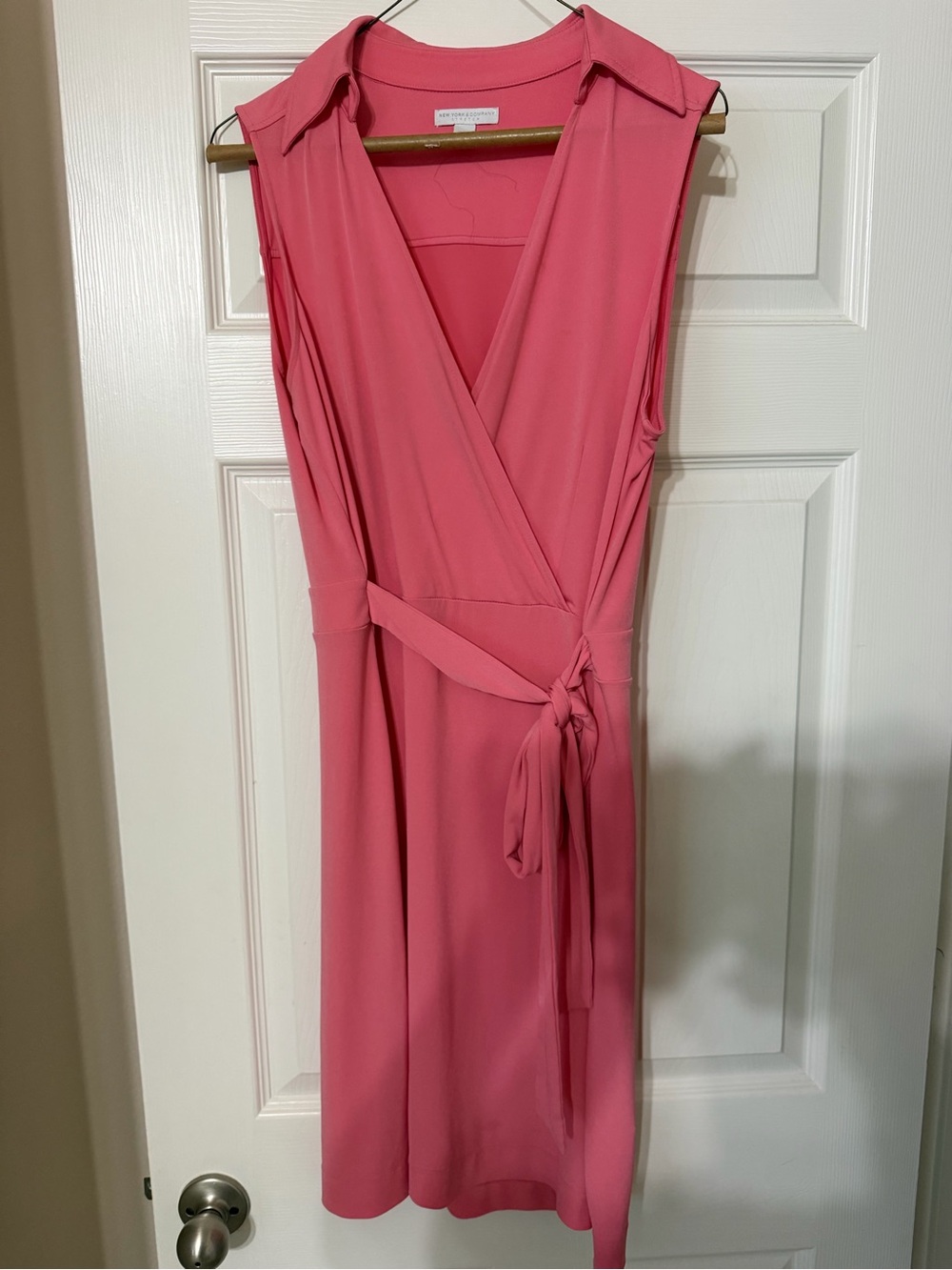 New York & Company Coral Pink Sleeveless Wrap Dress